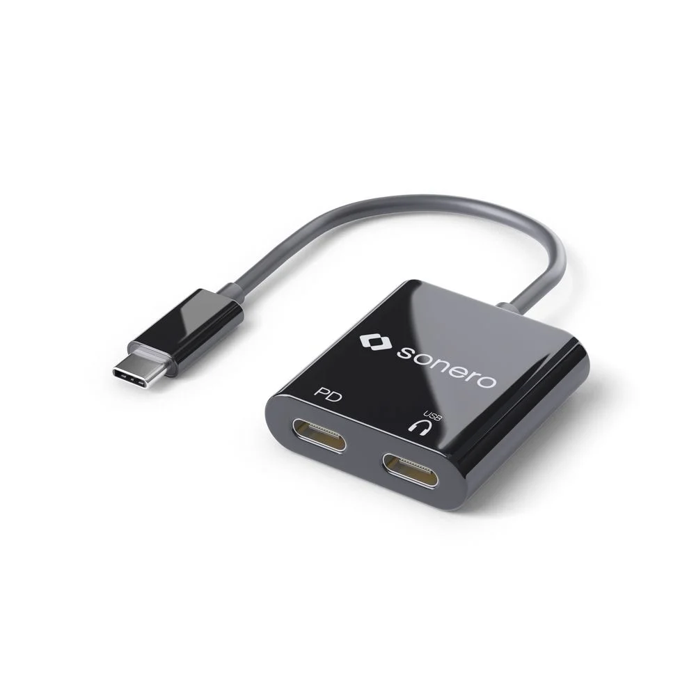 USB-C Stecker auf 2x USB-C Buchse (PD + Audio I/O) Adapter - Schwarz