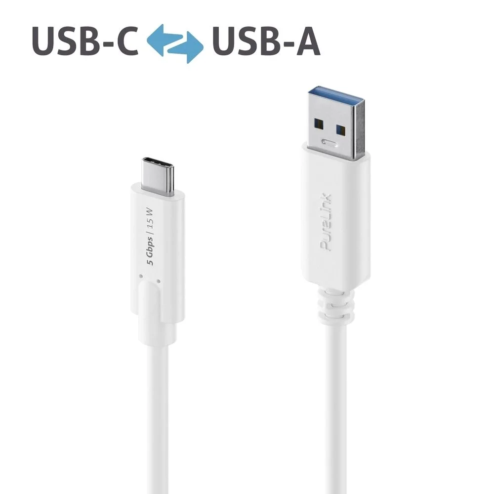 Premium USB v3.2 USB-C / USB-A Kabel - 2.00m, weiß