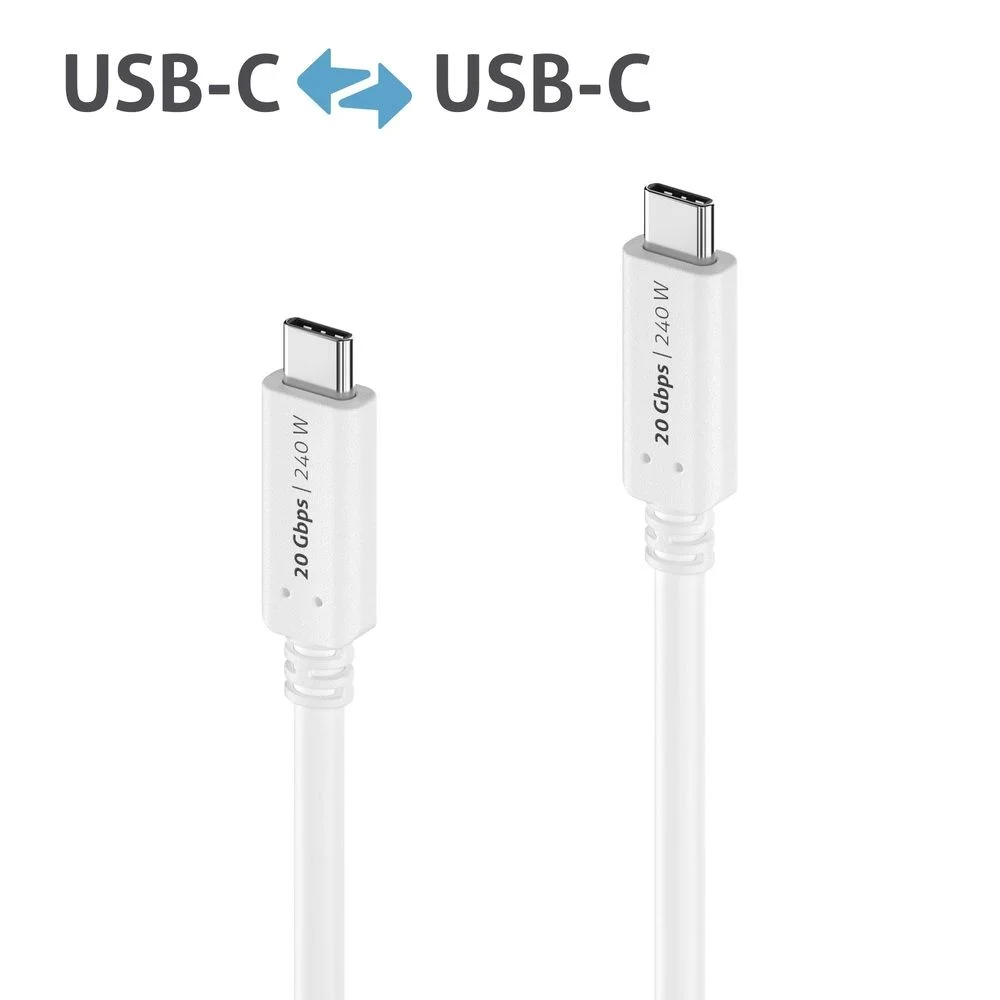 Premium USB4 Gen2x2 USB-C Kabel - 20Gbps, 240W, 4K60 - 1.50m, weiß