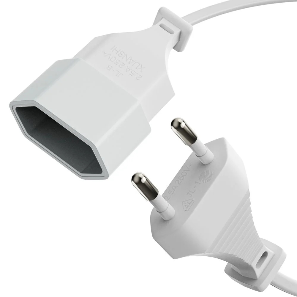 Netzkabelverlängerung - Euro-Stecker gerade auf Euro-Steckdose gerade. Weiß. 10.0m