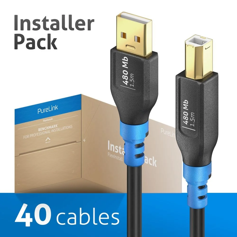 USB 2.0 USB-A auf USB-B Kabel, schwarz, 1.50m, Installer Pack 40pcs