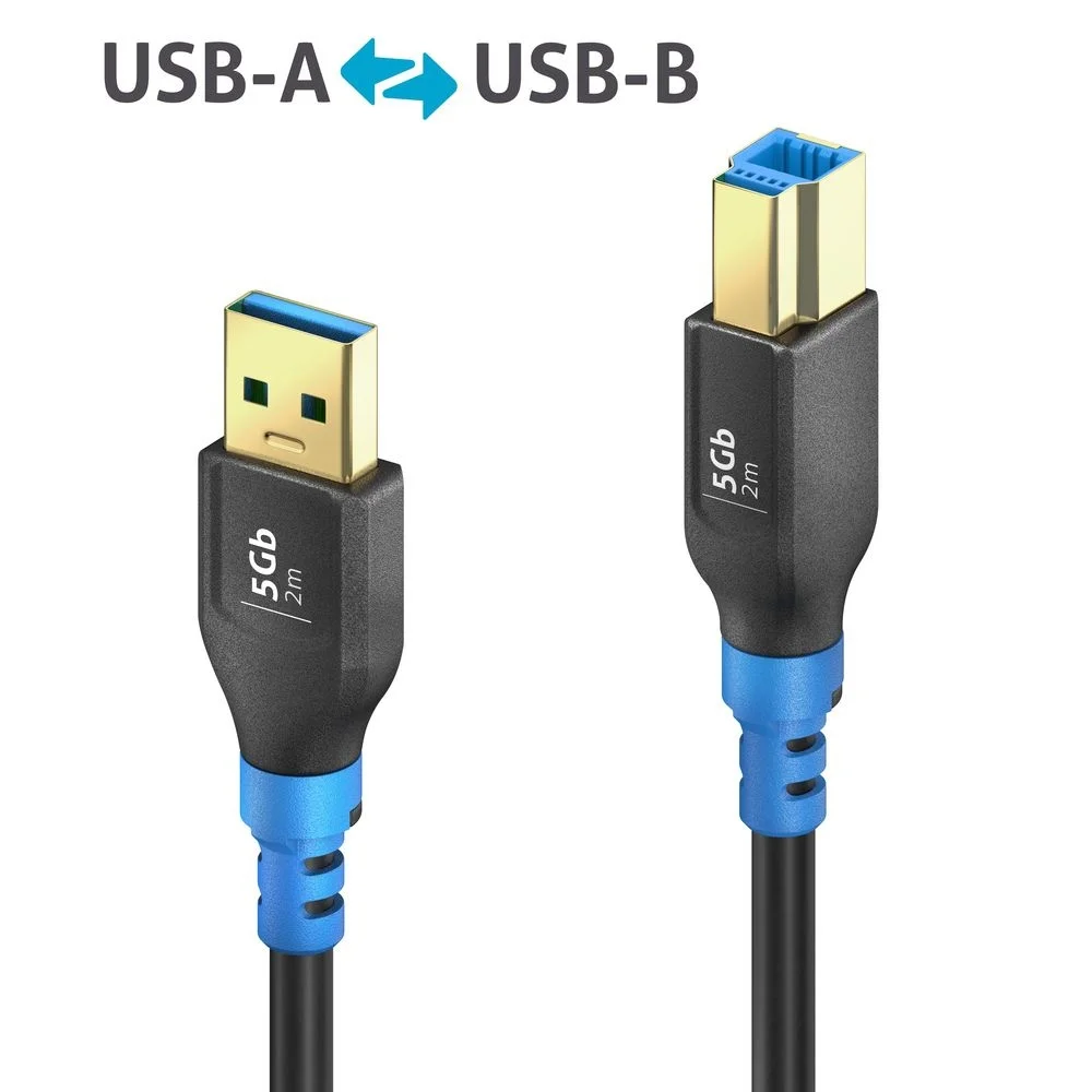 USB 3.2 Gen1 USB-A / USB-B Kabel, schwarz, 2.00m, Single Cable