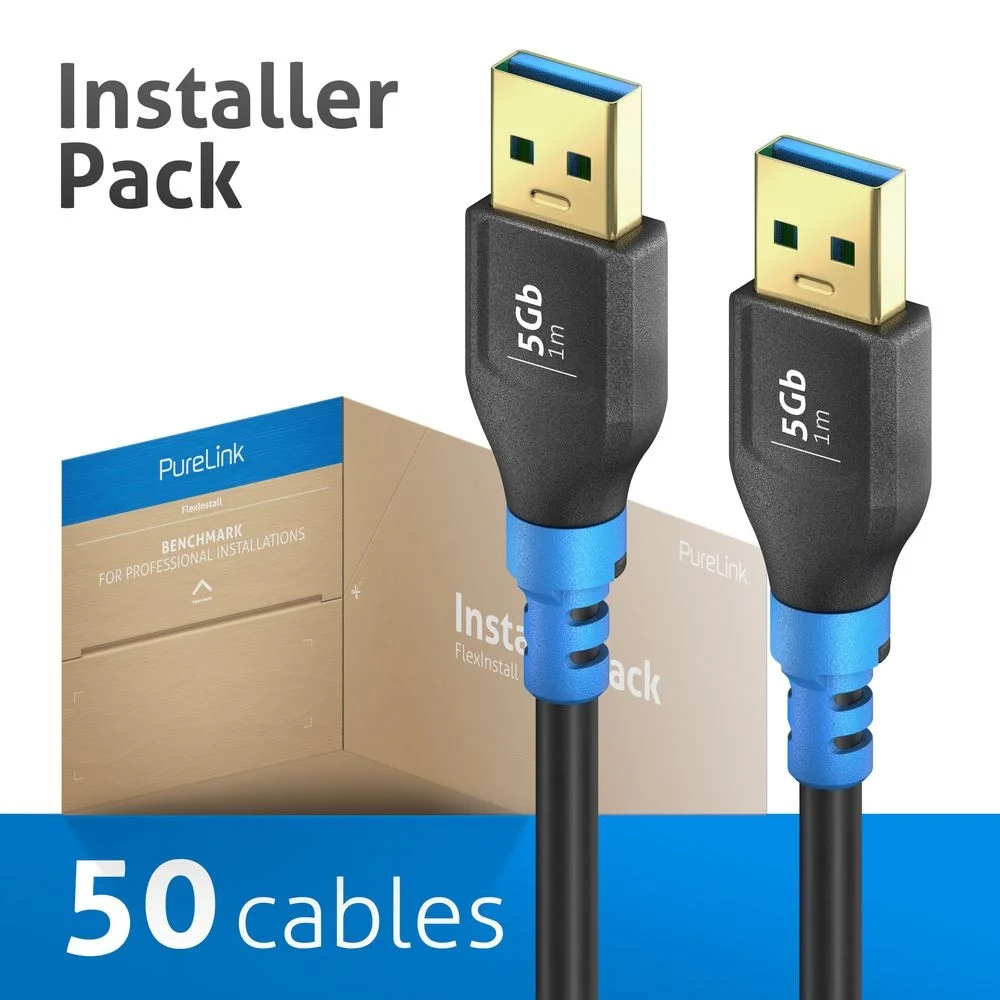 USB 3.2 Gen1 USB-A / USB-A Kabel, schwarz, 1.00m, Installer Pack 50pcs