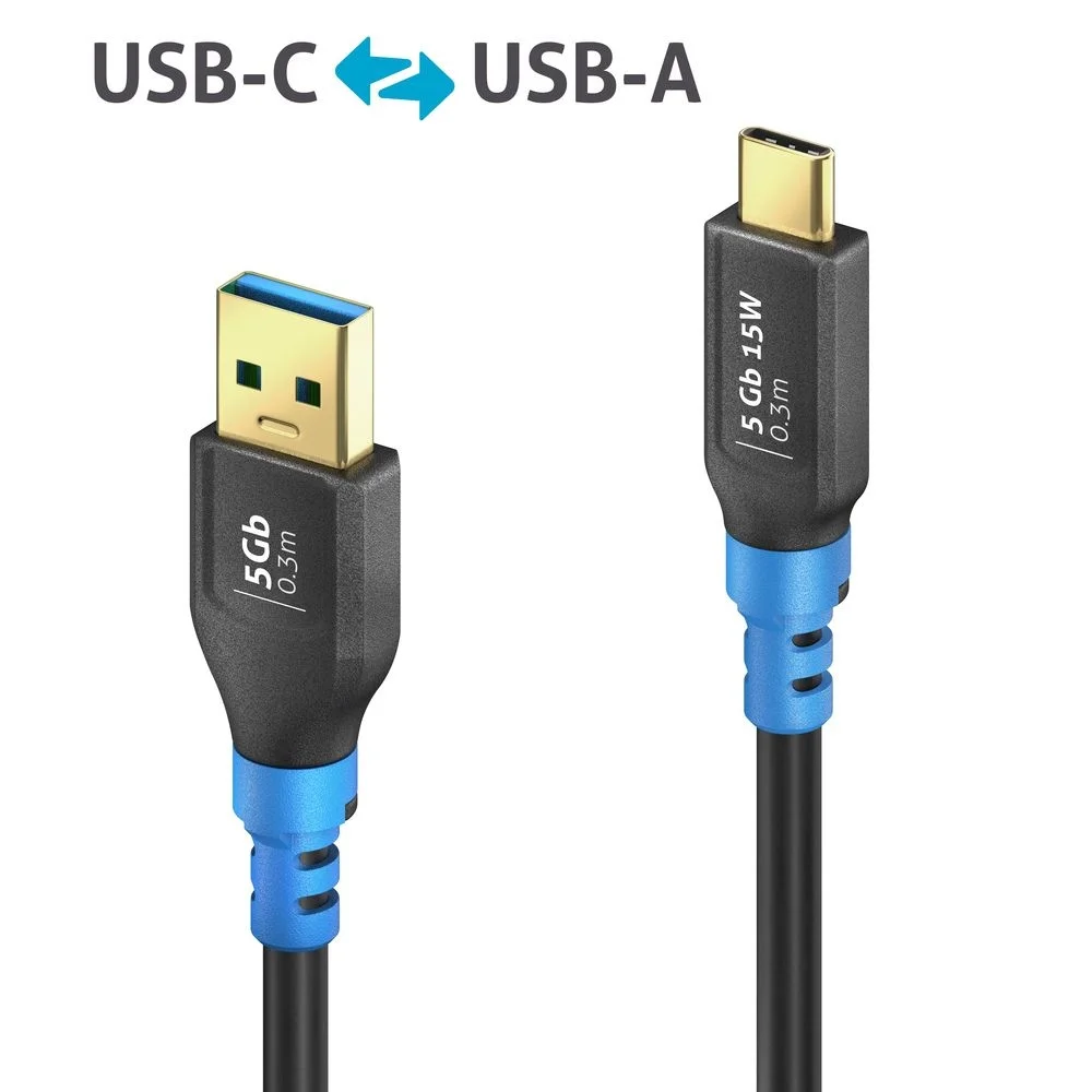 USB 3.2 Gen1 USB-C / USB-A Kabel, schwarz, 0.30m, Single Cable
