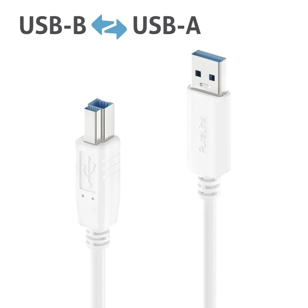 Premium USB 3.2 USB-A / USB-B Kabel - 2.00m, weiß