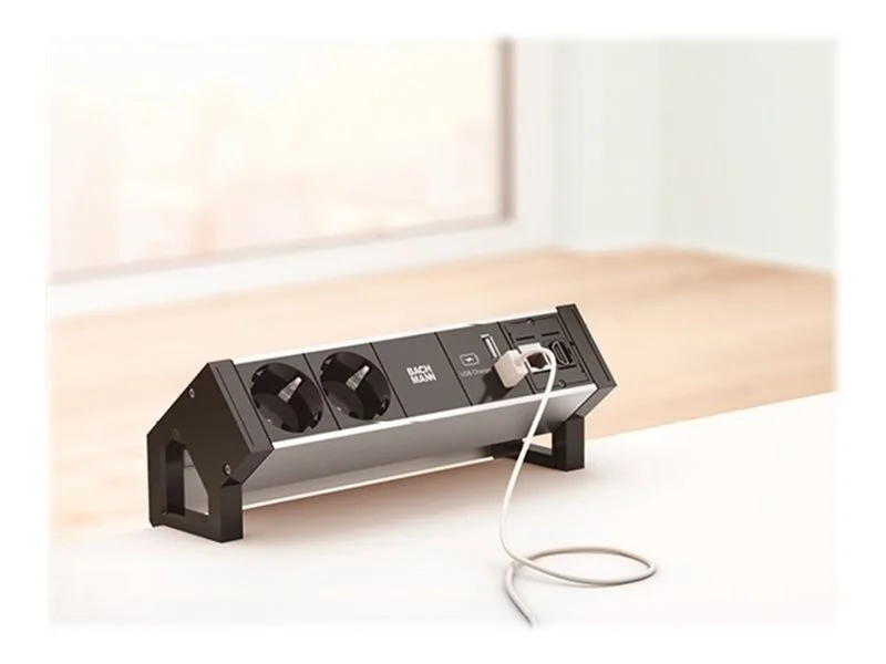 BACHMANN DESK2 ALU BLACK 1xSchutzkontakt