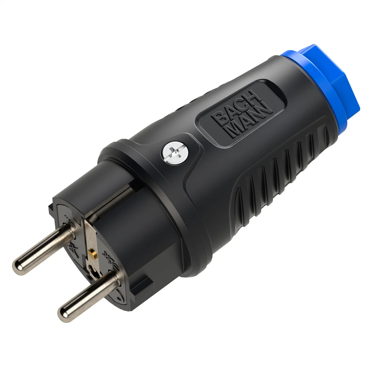 BACHMANN Schutzkontaktstecker Vollgummi CEE7/7 schwarz-blau IP54