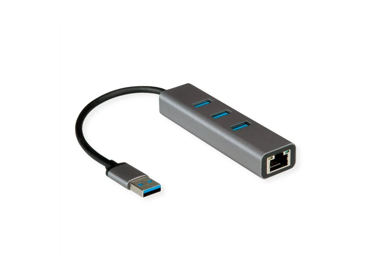 ROLINE USB 3.2 Gen 1 zu Gigabit + Hub 3x