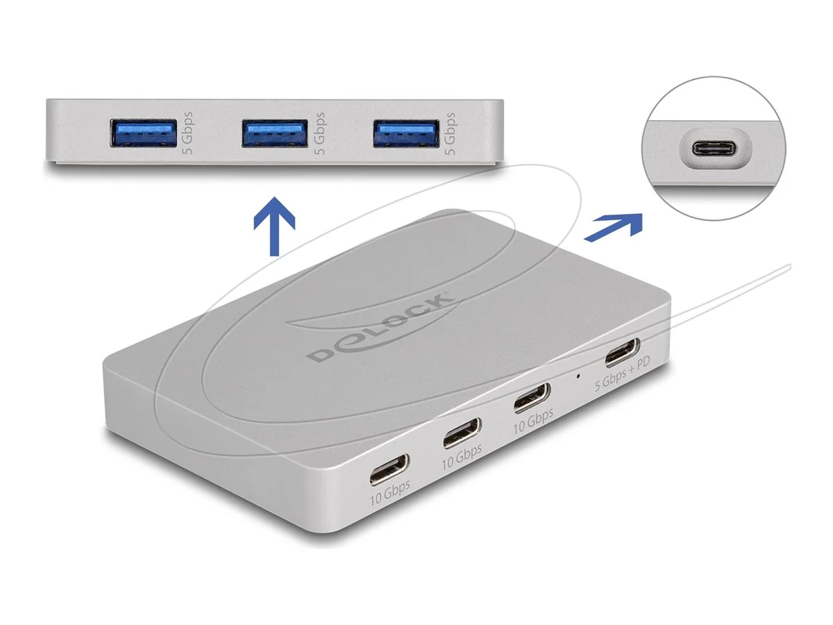 DELOCK 7 Port USB Hub mit PD 82 W