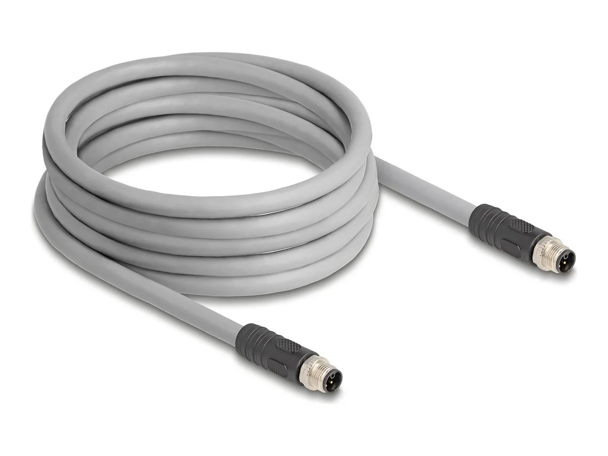 DELOCK M12 L-kodiert 5 Pin PUR 1m grau