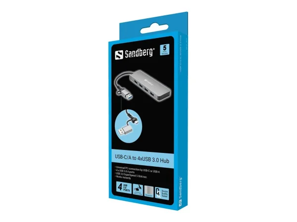 SANDBERG USB-C/A to 4xUSB 3.0 Hub