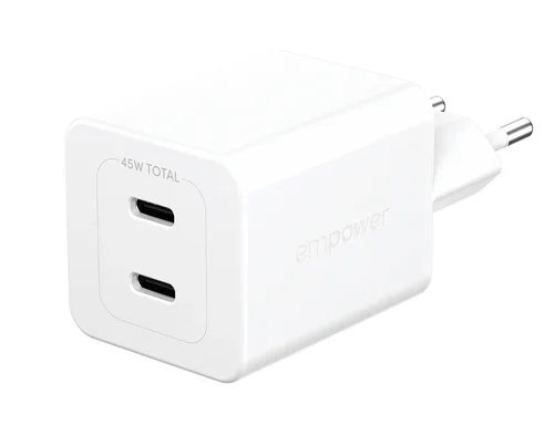 Turbo 45W Charger Incl. 2 X USB-C EU Plug Silver White