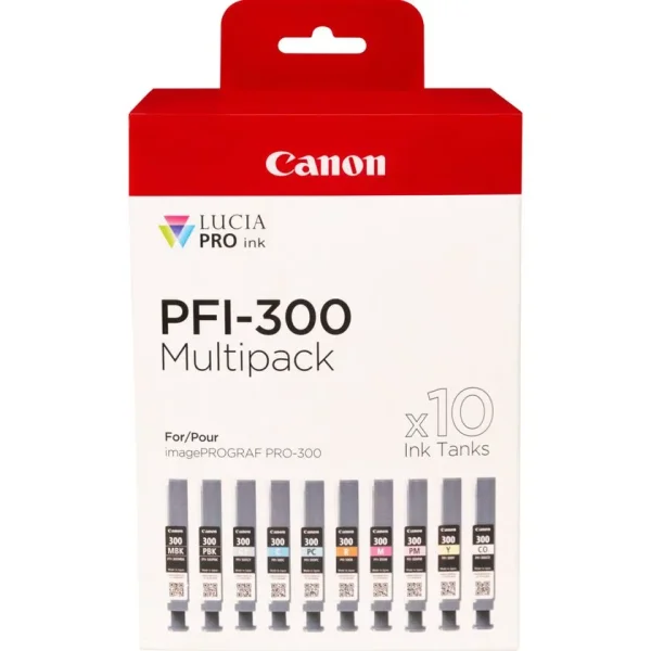 Canon PFI-300 Druckerpatrone 10 Stück(e) Original Schwarz, Blau, Cyan, Grau, Magenta, Foto schwarz, Foto magenta, Rot, Gelb