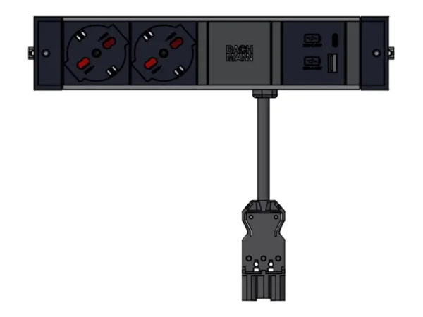 BACHMANN DESK RAIL 2xP40 1xUSB A&C 2,0m