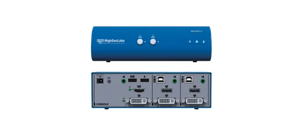 DK22PD-3 – HighSecLabs Sicherer Dual Head 2-Port 4K30 UHD DVI-I- und DisplayPort KVM-Switch