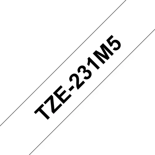 TZE231 LAMINATED TAPES 12MM 8M BLACK ON WHITE BACKGROUND (5 PAC