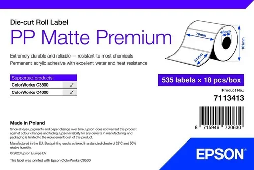 PP MATTE LABEL PREM DIE-CUT ROLL 76X51MM 535 LABELS