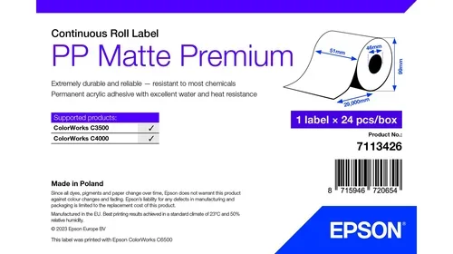 PP MATTE LABEL PREM CONTINUOUS ROLL 51X29MM