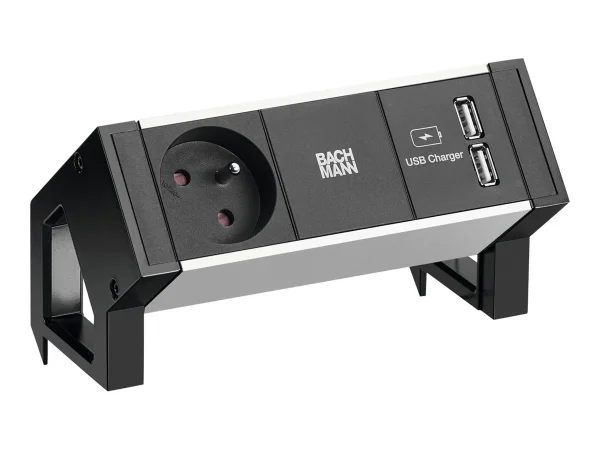 BACHMANN DESK2 ALU BLACK 1xUTE 1xUSB Cha