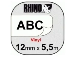 RHINO TAPE VINYL 12MM/5.5M BLACK ON WHITE