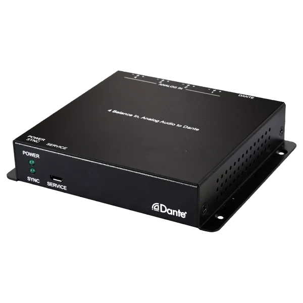 AIP-D4101- 4 Balanced In, Analog Audio to Dante; AIP-D1401- 4 Balanced Out, Dante to Analog Audio