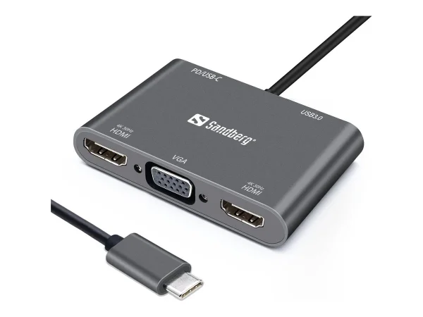 SANDBERG USB-C Dock 2xHDMI+1xVGA+USB+PD