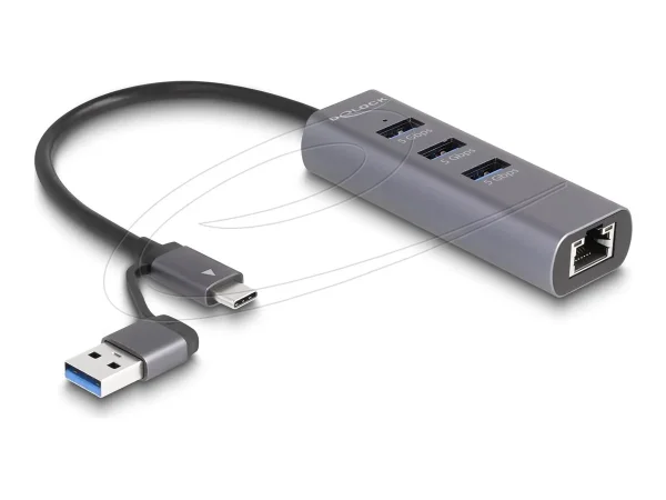 DELOCK 3 Port USB 5 Gbps Hub+Gigabit LAN