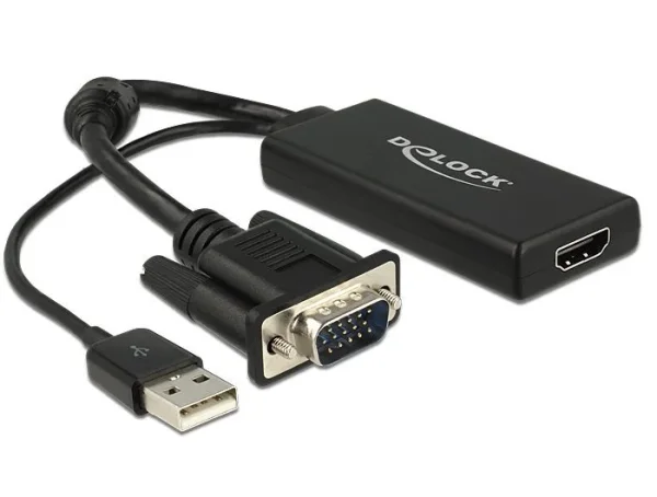 Delock VGA zu HDMI Adapter mit Audio schwarz/black 0,25m USB Typ-A Anschluss 0,25m