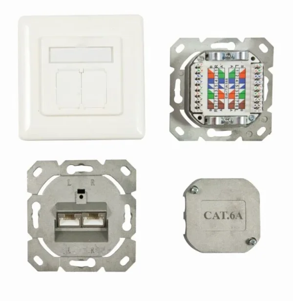 Dosen TP, UP, 2-fach, CAT6A, 500Mhz, Reinweiss, LSA, Synergy 21, senkrechter hinterer Kabeleingang