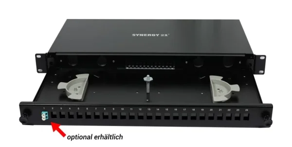 LWL-Patchpanel Spleisbox,19", 6xLC-Duplex-Buchsen, OM5, 50/125u Multimode, incl.Pigtails, Schwarz, Synergy 21,