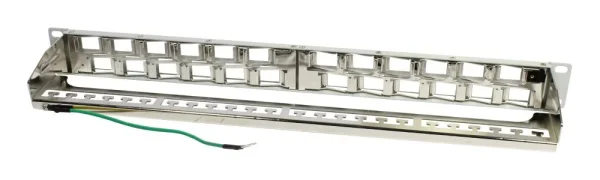 Patch Panel 24xTP, CAT6A, incl.Keystone Slim-line, 19", 1HE(t 96mm) 45Grad Schrägauslass, Lichtgrau, Synergy 21,