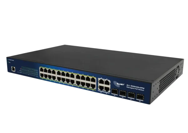 ALLNET Switch smart managed Layer2 24 Port • PoE Budget 370W • 24x PoE at • 4x SFP • 19" • ALL-SG8428v2PM