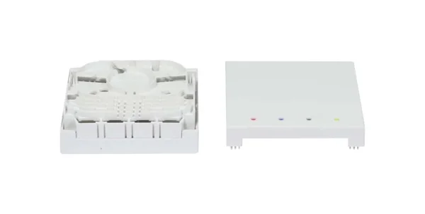 LWL-FTTH Wandgehäuse, für 4 Kupplungen SC-S oder LC-D 80x80 mit Kabelführung, DIN-Rail/Wand, Schrumpf, Synergy 21