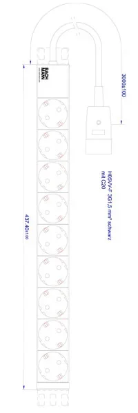 ALLNET 19" zbh. Steckdosenleiste, 9xDosen(CEE7)->Kaltgeräte(Stecker, C20), Bachmann,