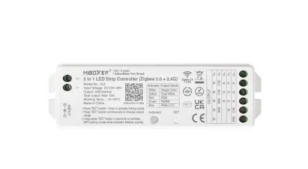 Synergy 21 LED Controller 5in1 RGB-WW (RGB-CCT) DC12~48V Zigbee 3.0/2.4G*Milight/Miboxer*