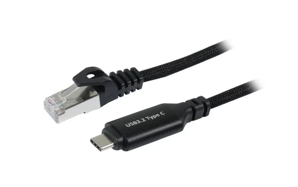 Kabel USB, C(St) => RJ45(St)_Netzwerkkarte, 2,0m, USB3.2 Type-C, schwarz(Textil), Synergy 21,