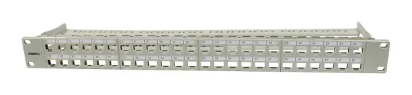Patch Panel 48xTP, CAT6A, incl.Keystone Slim-line mit Kabelklemme, 19", 1HE(t95mm), Lichtgrau, Synergy 21,