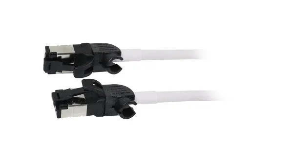 Patchkabel RJ45, CAT6A 500Mhz, 0.25m, weiss, S/FTP, slimline rund d=4,5mm, TPE/LSZH(Superflex), AWG28, mit CAT7 Rohk., drehbarer Stecker, Synergy21