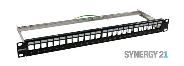 Patch Panel 24xTP, CAT6A, incl.Keystone groß, 19", 1HE(t152mm), Schwarz, Synergy 21,
