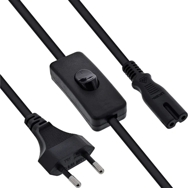 InLine® Euro Netzkabel mit Schalter, CEE7/16 zu IEC-C7, schwarz, 5m