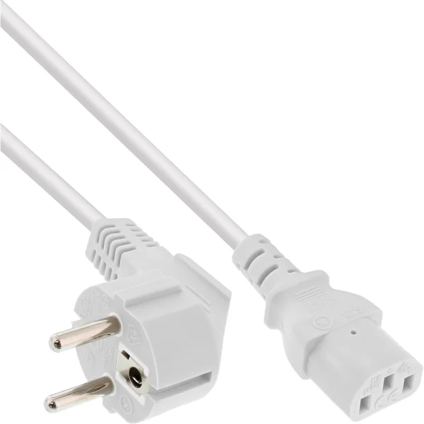 InLine® Netzkabel, Schutzkontakt gewinkelt auf Kaltgerätestecker C13, weiß, 0,3m