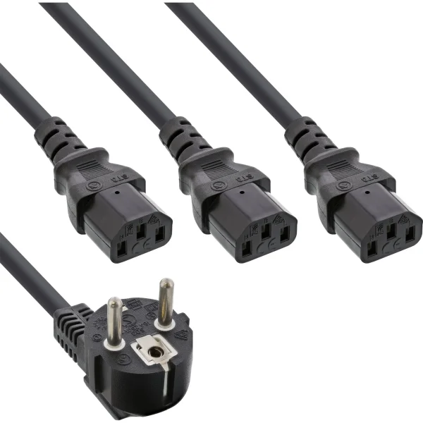 InLine® Netz-Y-Kabel, 1x Schutzkontaktstecker zu 3x Kaltgerätestecker, 1m
