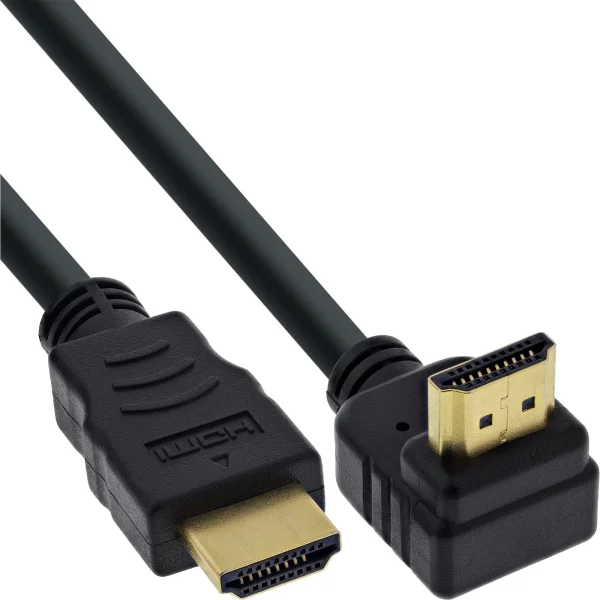 InLine® HDMI HS Kabel, gewinkelt, mit Eth., ST / ST, verg. Kont., schwarz, 1m