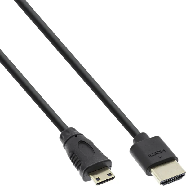 InLine® HDMI Superslim Kabel A an C, HS mit Eth., Premium, schwarz / gold, 1m