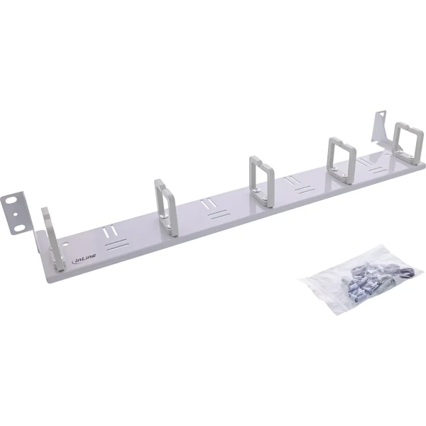 InLine® 19" Kabelführungspanel, 1HE, 5 Kunststoffbügel, horizontal, grau