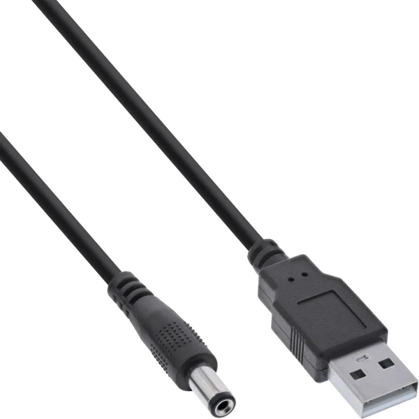 InLine® USB DC Stromadapterkabel, USB A St zu DC 5,5x2,10mm Hohlstecker, 1m