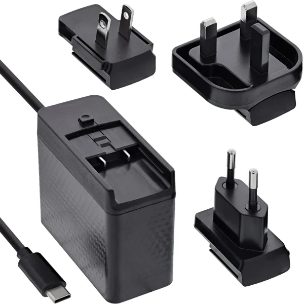 InLine® TravelCharge USB-C Netzteil 140W, GaN, festes Kabel, EU/UK/US, schwarz