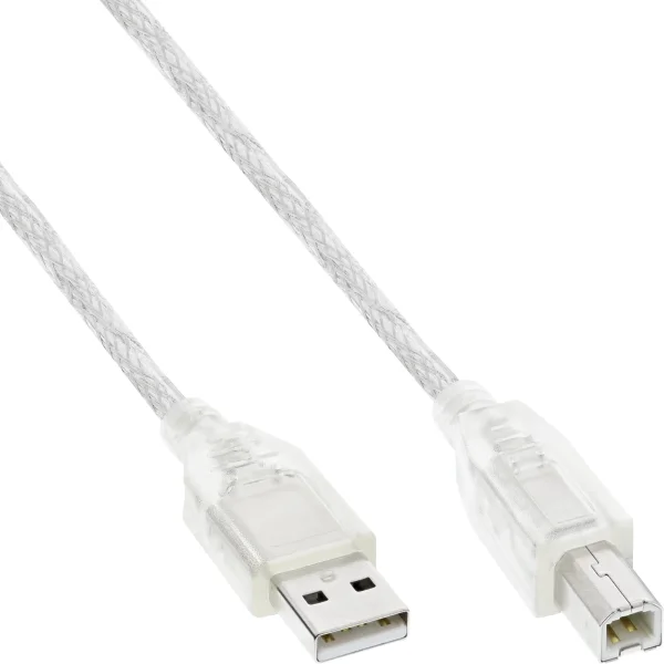 InLine® USB 2.0 Kabel, A an B, transparent, 5m