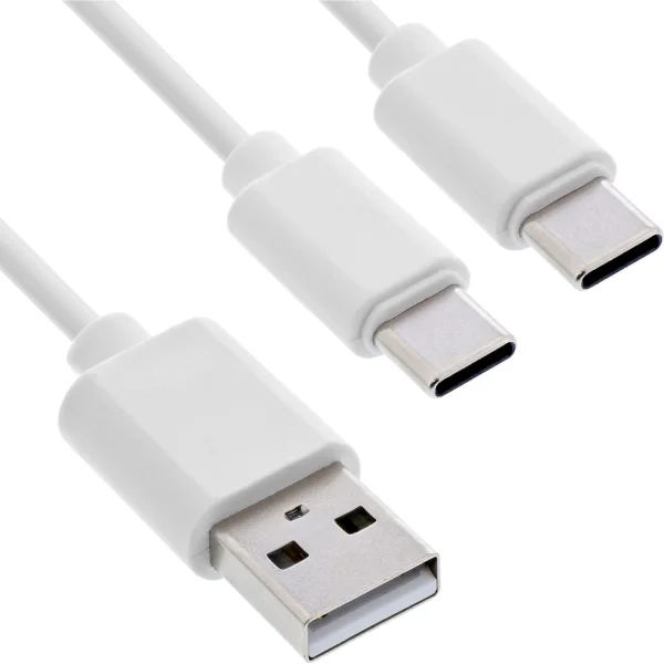 InLine® USB 2in1 Y-Ladekabel, 1x USB-A Stecker an 2x USB-C Stecker, weiß, 2m
