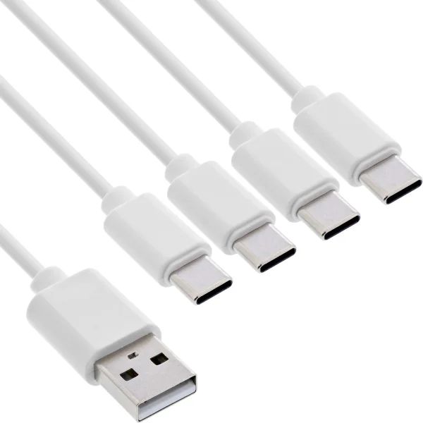 InLine® USB 4in1 Y-Ladekabel, 1x USB-A Stecker an 4x USB-C Stecker, weiß, 1m